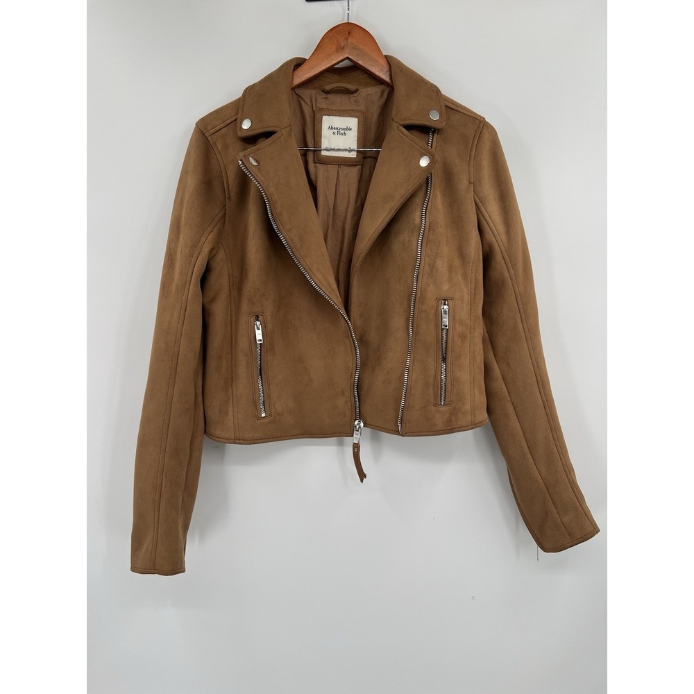Abercrombie & Fitch Faux Suede Moto Jacket Brown Size M